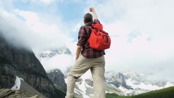 男性的徒步旅行者享受成功 — 图库视频影像