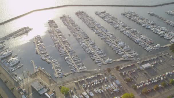 Марина с яхтами на озере Вашингтон — стоковое видео