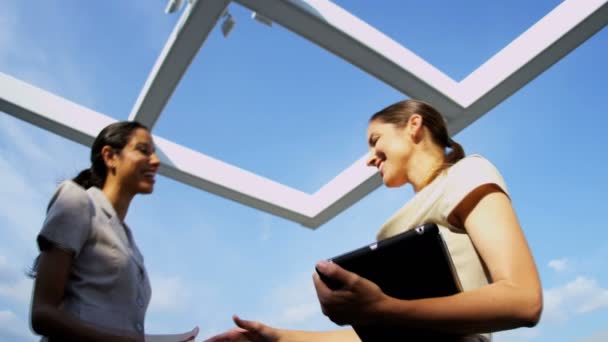 Businesswoman starting meeting with handshake — Stock Video