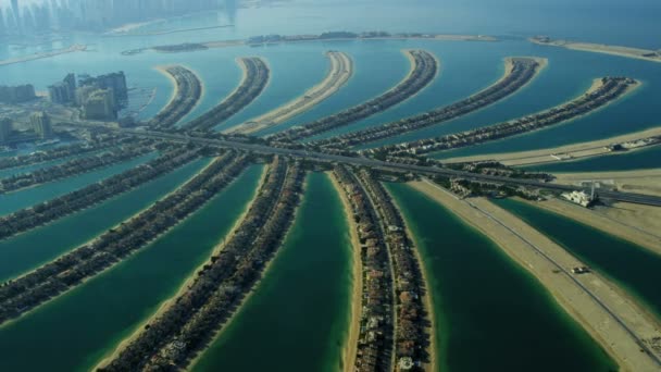 Letecký pohled na Palm Jumeirah v Dubaji — Stock video