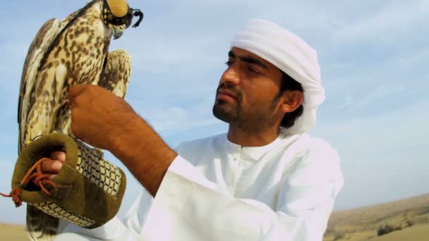受过训练猎鹰的阿拉伯男人 — 图库视频影像