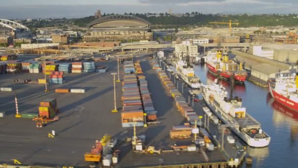 Container Shipping Port of Seattle — Stock Video