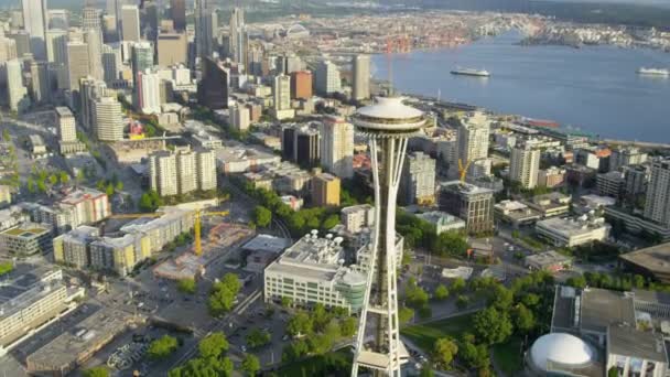 Space Needle observation tower in Seattle — Stock Video