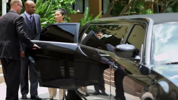 Limousine chauffeur réunion dirigeants de l'entreprise — Video