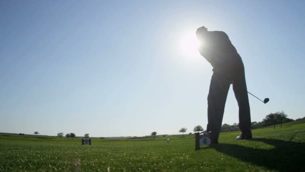 Golfare med drivrutinen för att slå ut — Stockvideo