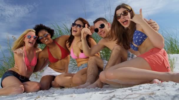 Amigos se divertindo na praia — Vídeo de Stock