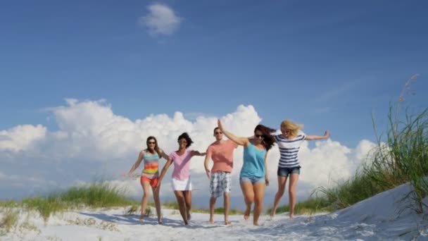 Tonåringar att ha kul på stranden — Stockvideo