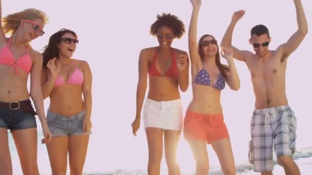 Young people having fun on beach — Stock Video