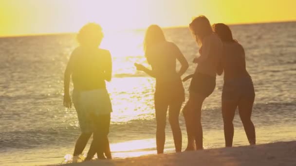 Jóvenes divirtiéndose en la playa — Vídeo de stock