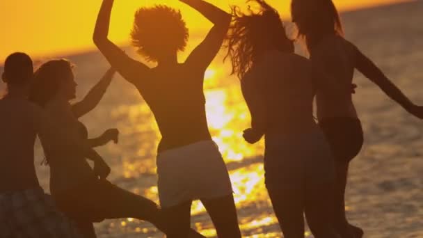 Jóvenes divirtiéndose en la playa — Vídeo de stock