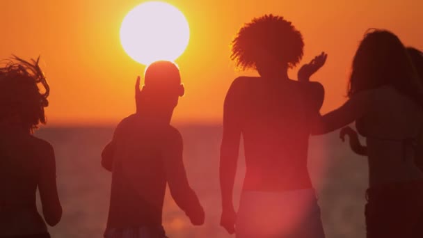 Jóvenes divirtiéndose en la playa — Vídeo de stock