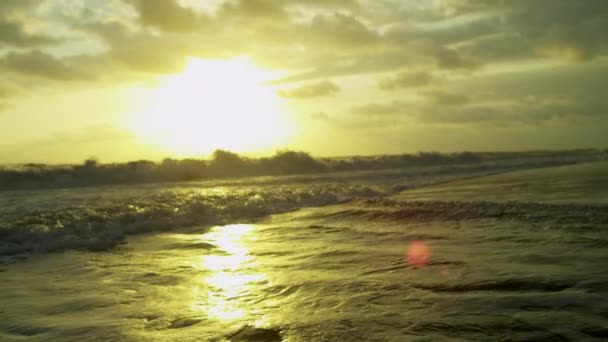 Tramonto dorato sulle onde dell'oceano — Video Stock