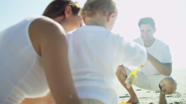 Father photographing boy with mom — Stock Video