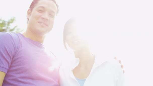 Couple standing together at outdoors in park — Stock Video