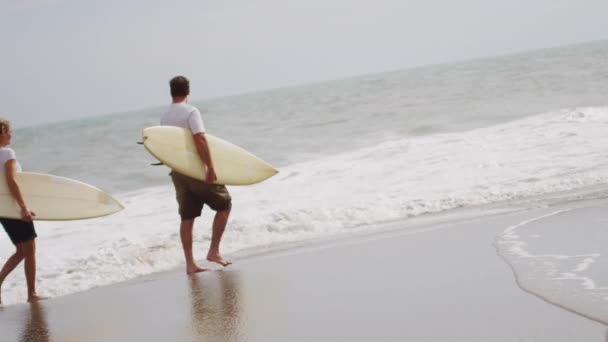 Padres con hijas caminando en la playa — Vídeos de Stock