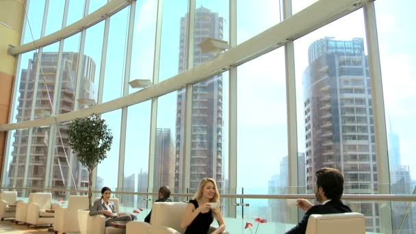 Podnikatelé mají schůzku v budově úřadu — Stock video