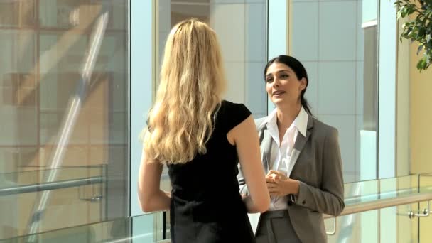 Встреча деловых женщин в офисном здании Дубая — стоковое видео