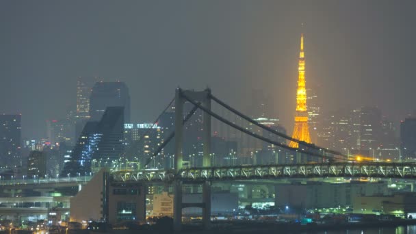 Ciudad de Tokio con Rainbow Bridge — Vídeo de stock