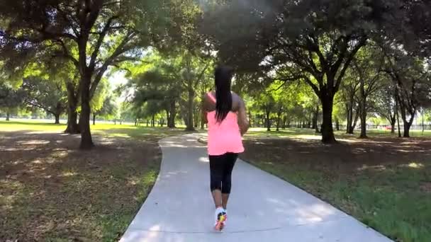 Woman enjoying power walking in park — Stock Video