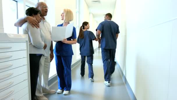 Nurse consulting with patients in hospital — Stock Video