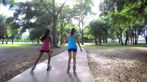 Patinage à roulettes multi ethnique dans le parc — Video