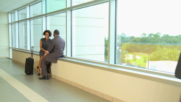 Multi ethnic business people in atrium hallway — Stock Video