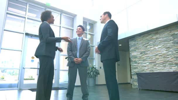 Multiethnische Geschäftsleute in Bürogebäuden — Stockvideo