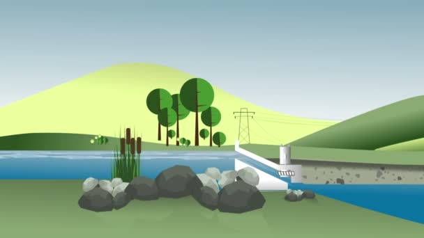 Motion graphics energie waterkracht station — Stockvideo