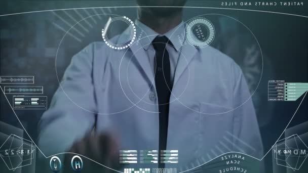 Male scientist using touchscreen — Stock Video