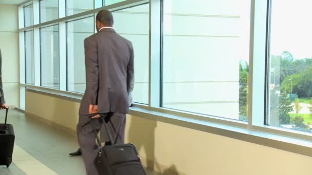 Multi ethnic business people in atrium hallway — Stock Video