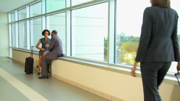 Multi ethnic business people in atrium hallway — Stock Video