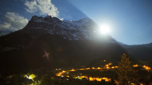 Illuminated Grindelwald  town at night — Stock Video