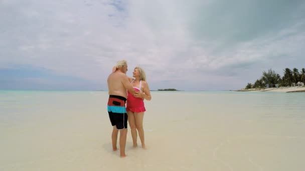 Idosos caucasianos na praia — Vídeo de Stock