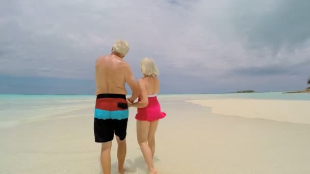 Pareja de ancianos en la playa tropical — Vídeo de stock