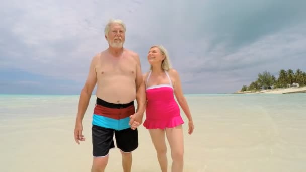 Senior paar op tropisch strand — Stockvideo
