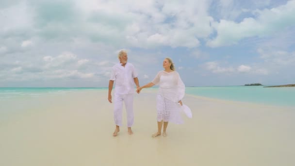 Voormalig senioren op tropisch strand — Stockvideo