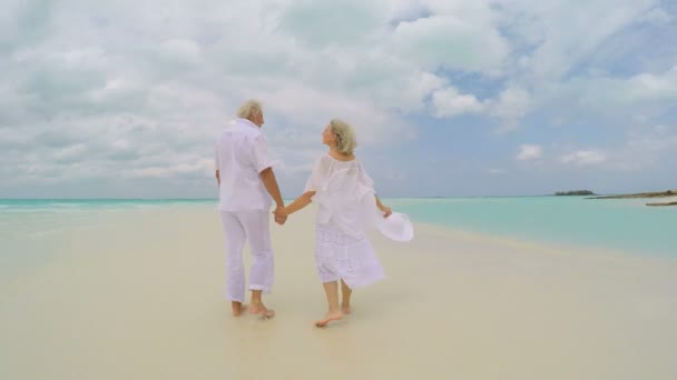 Idosos aposentados na praia tropical — Vídeo de Stock