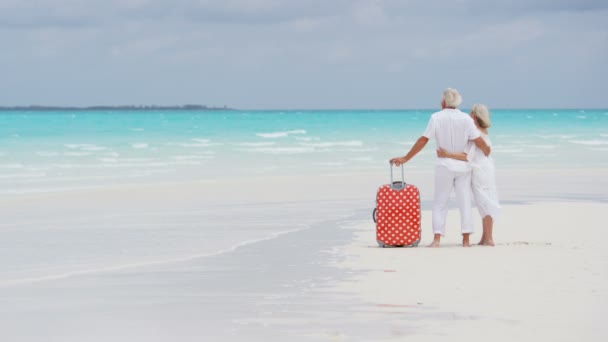 Casal sênior desfrutando de férias na praia — Vídeo de Stock