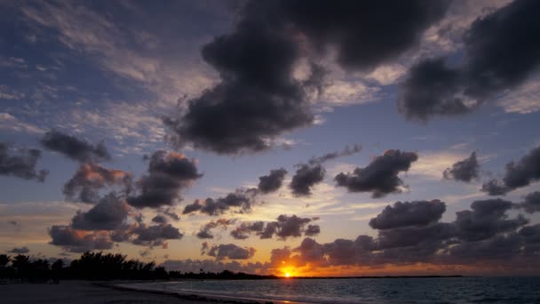 Gün batımında kumsal yıkama okyanus dalgaları — Stok video