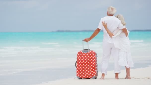 Ανώτερος ζευγάρι που απολαμβάνουν διακοπές στην παραλία — Αρχείο Βίντεο