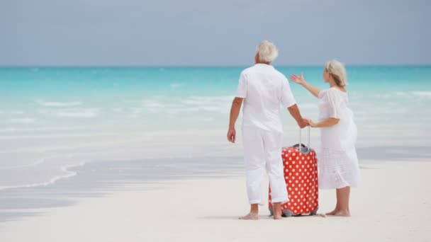 Idősebb pár élvezi a nyaralás a tengerparton — Stock videók