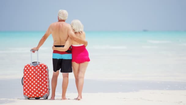 Idősebb pár élvezi a nyaralás a tengerparton — Stock videók