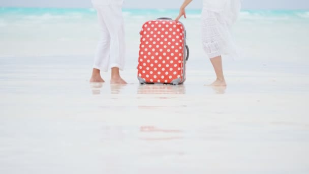 Couple de personnes âgées prenant des photos sur la plage — Video