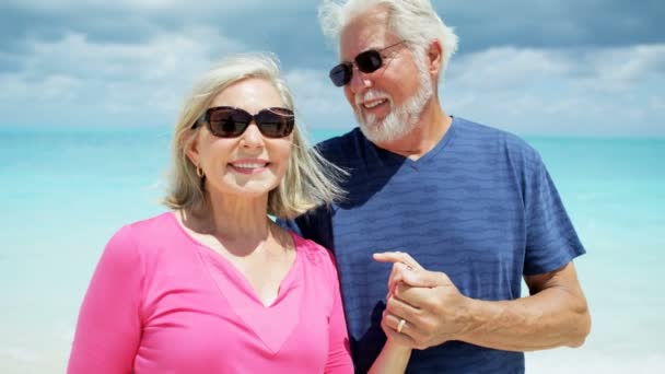 Senior couple enjoying vacation on beach — Stock Video