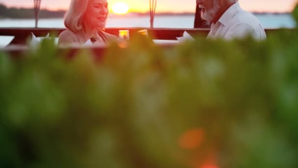 Seniorenpaar beim romantischen Abendessen — Stockvideo