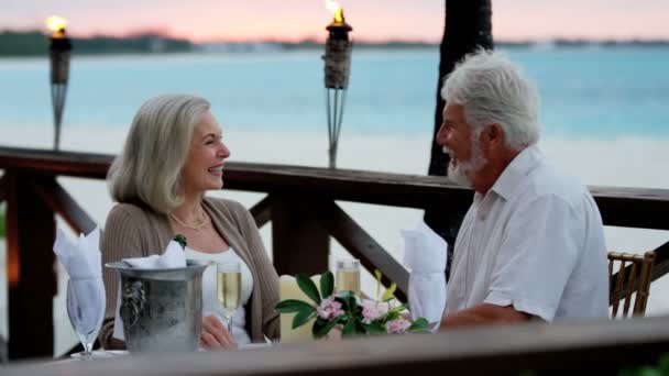 Couple aîné ayant dîner romantique — Video