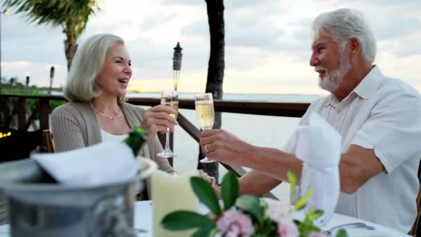 Senior couple having romantic dinner — Stock Video