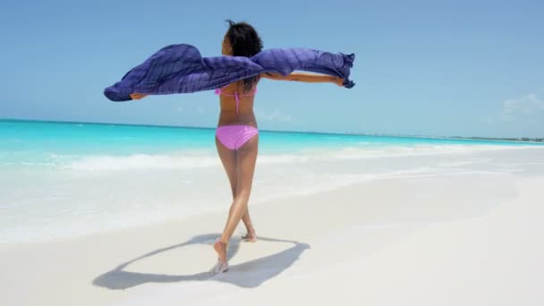 Afro-américaine fille avoir amusant sur l 'plage — Video