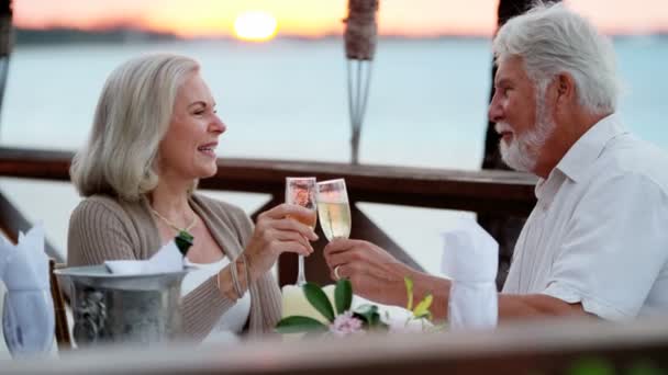 Äldre par romantisk middag — Stockvideo