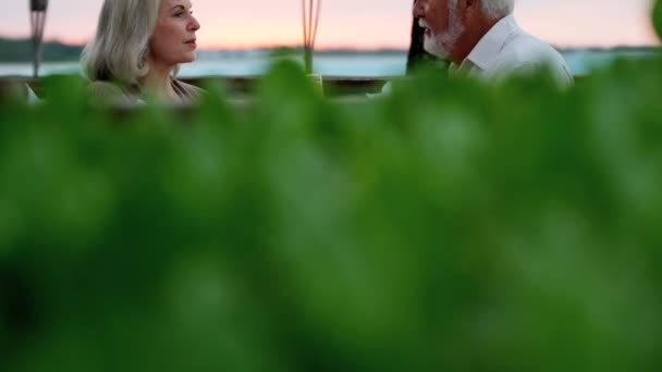 年长的夫妇共进浪漫晚餐 — 图库视频影像